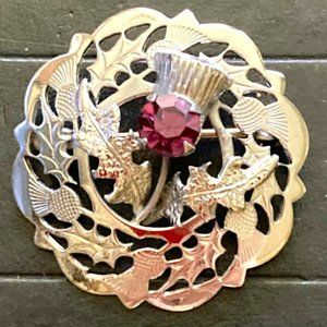 Vintage Celtic mizpah brooch (amethyst glass stone)